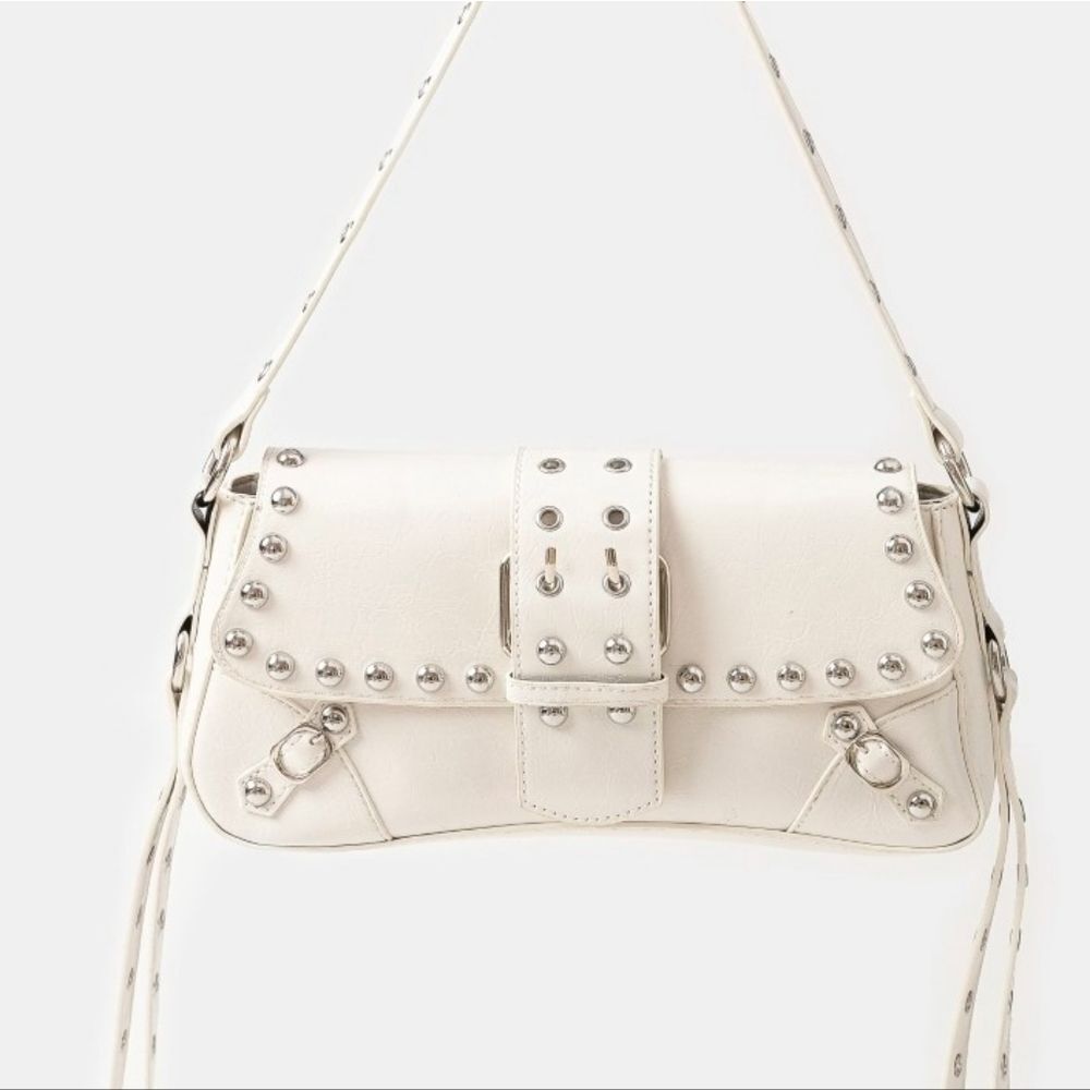 White Stud Trim Shoulder Bag